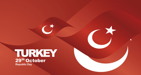Republic Day Turkey flag ribbon landscape background greeting card