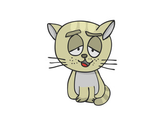 almost sleeping cat on white background