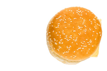 fresh tasty burger isolated on white background.Top view