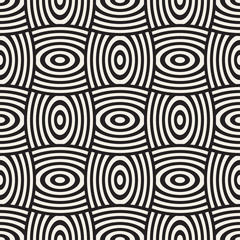 Vector geometric seamless pattern with curved shapes grid. Abstract monochrome rounded lattice texture. Modern repeating background design