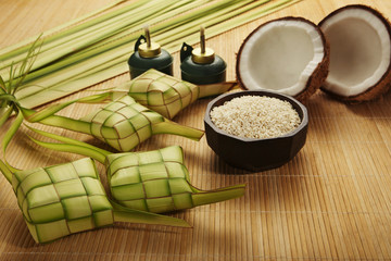 Ketupat- A sticky rice weaved in leaf and boiled in water.