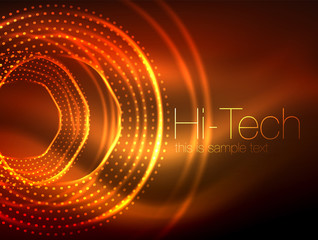 Magic neon circle shape abstract background, shiny light effect template for web banner, business or technology presentation background or elements, vector illustration