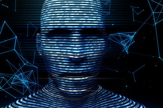 A digital virtual man generated from binary code 3d illustration