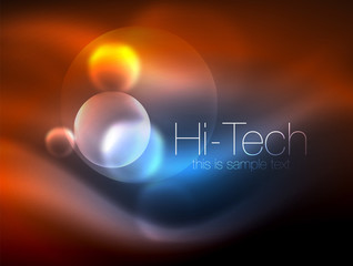 Blurred neon glowing circle, hi-tech modern bubble template, techno glowing glass round shapes or spheres. Geometric abstract background