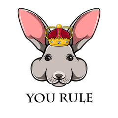 Illustration of a cute bunny, rabbit in crown. Hand Drawn Vector Illustration of Bunny.