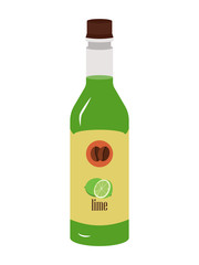 Lime syrup of a coffee company in a bottle. Isolated flat vector.