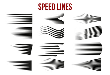 Speed lines black for Manga and Comic vector elements on white background.