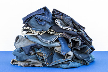 Isolate pile of jeans parts from sewing.