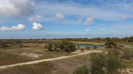 Landscape near the Sea of Azov, the river, an artificial lake and open spaces for hunting and fishing