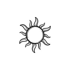 Sun hand drawn outline doodle icon. Renewable sun energy vector sketch illustration for print, web, mobile and infographics isolated on white background.