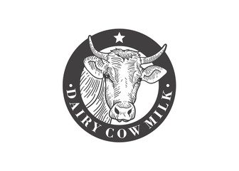 Dairy cow milk vector vintage round badges, emblems, labels or logos