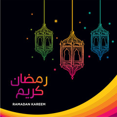 Fototapeta na wymiar Ramadan Kareem beautiful greeting card with arabic calligraphy. black background