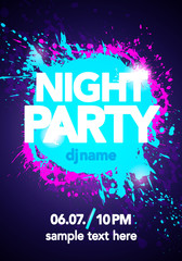 Vector Illustration night party design mock up, bright colors with vibrant blots, place for text