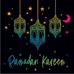 Ramadan Kareem beautiful greeting card with arabic calligraphy. Black background