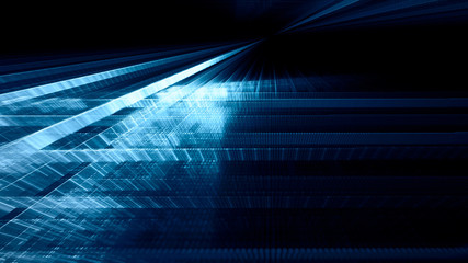 Abstract blue toned background element on black. Regular dots and grids pattern. Perspective composition. Detailed fractal graphics. Information technology concept.