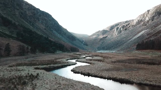 aerial view of beautiful Glendalough lake in Wicklow mountains, Ireland.