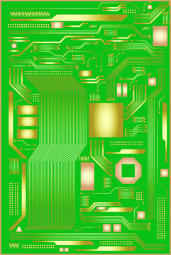 Vector Illustration Concept Art of A Circuit Board of A Computer, Micro Controller or Digital Equipment.