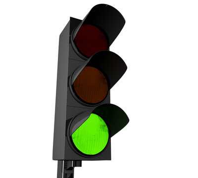 3d Traffic light with green color.
