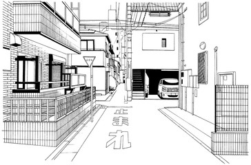 Fototapeta premium 漫画風ペン画イラスト 和風（室内）