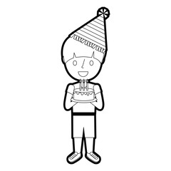 young boy holding birthday cake with candles