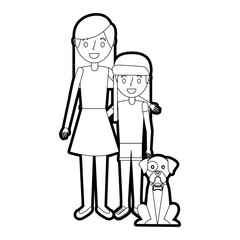 mom embracing with her daughter and dog