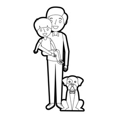father holding their son with her dog