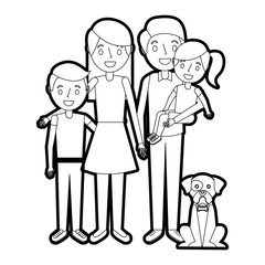 family together parents with daughter son and dog