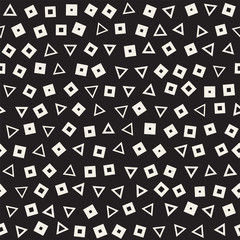 Seamless chaotic patterns. Randomly scattered geometric shapes. Abstract retro background design