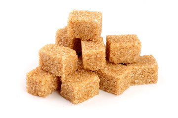 brown sugar cubes isolated on white background