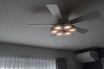 Ceiling fans in the residence, ceiling, curtains, air conditioners
