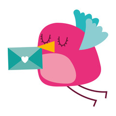 sweet bird with envelope message in beak cartoon