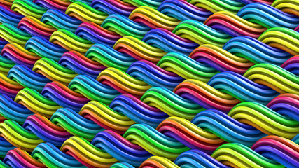 Wavy surface of multicolor curles ornament abstract 3D rendering