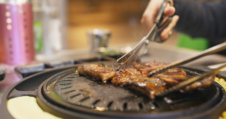 Grilled Korean pork in restaurant