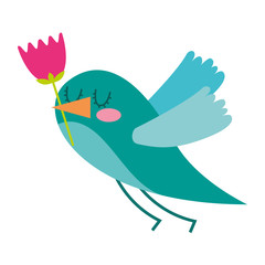 cartoon cute bird with tulip flower in beak