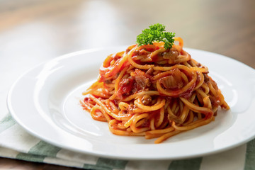 Delicious Italian bolognese meat spaghetti