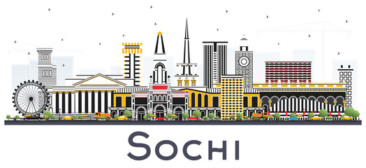 Fototapeta premium Sochi Russia City Skyline with Color Buildings Isolated on White.