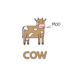 Cartoon Cow Flashcard for Children