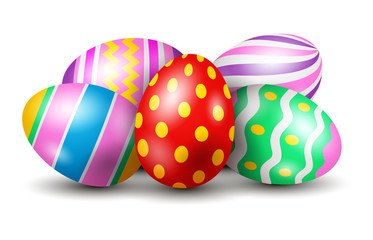 vector illustration of Happy Easter.Set of Easter eggs with different texture on a white background.
