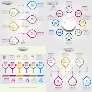Business timeline strategy infographics design template set Vector eps10