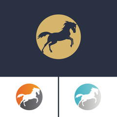 Set logo running horse, two-colored circle and running horse in it