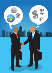 An illustration of two businessman shaking hands with their own perception
