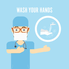 Doctor and wash hand sign.