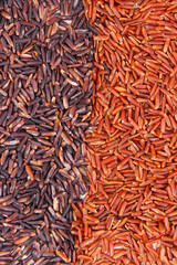 Heap of red and black rice as background, healthy nutrition concept