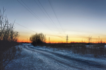 Obraz premium Winter night landscape. Winter scene. The snowy landscape.