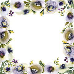 Hand drawing watercolor Wedding seamless pattern white and purple flowers ornament