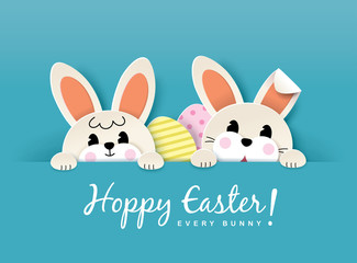 Obraz na płótnie Canvas Happy Easter greeting card with cute little bunny
