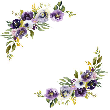 Wedding Frame Wreath Green And Purple Flowers Ornament