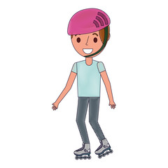 kid wearing helmet and roller skate funny
