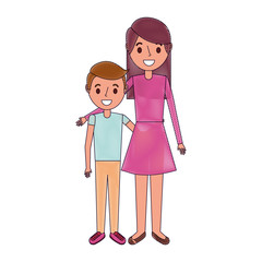 mom embracing her boy son happy