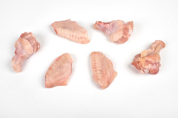 Raw chicken wings isolated on white background